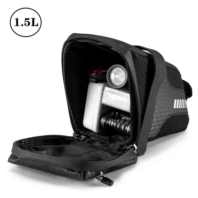 روكبروز ROCKBROS حقيبة سرج الدراجة - حقيبة مقعد 1.5 لتر حقيبة دراجة ملحقات ركوب الدراجات حقيبة تخزين إسفين للدراجة الجبلية والطرق - Image 3